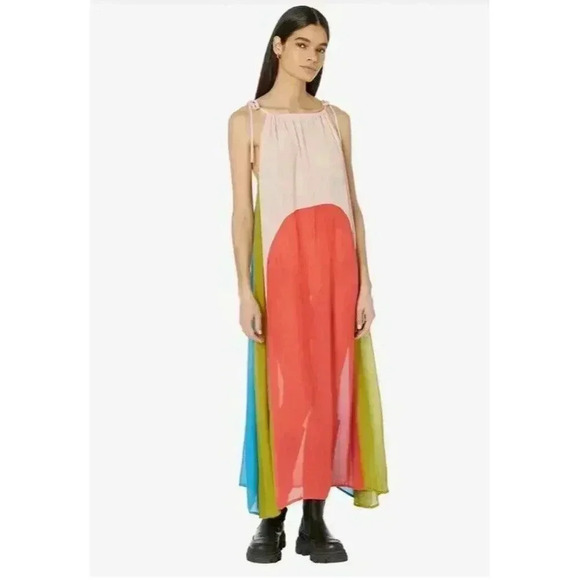 All Saints Aida Color Block Maxi Dress Size US 2 Sheer Boho Halter Tie Colorful - Picture 1 of 11
